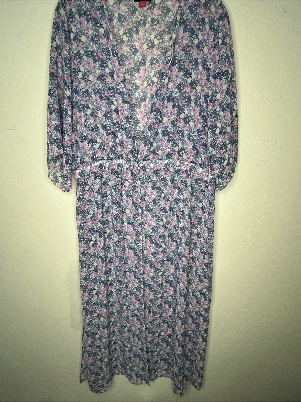Vince Camuto Blue & Pink Floral V-Neck Maxi Dress